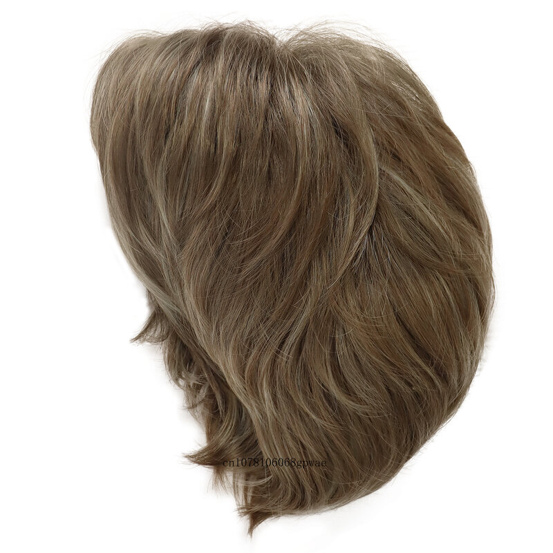Short Straight Synthetic Wigs for Men Mix Brown Wig with Side Parting Bangs Natural Soft Daily Male Wig Cosplay Heat Resistant