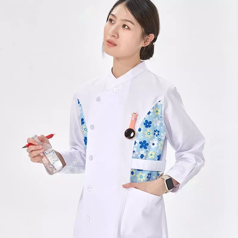 Vestido branco de enfermeira médica para mulheres, Workwear de manga comprida, Vestido de enfermagem hospitalar, Uniformes de saúde