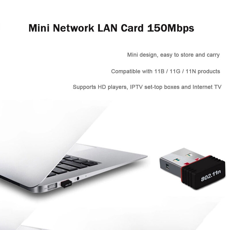 Mini adaptateur WiFi USB 150M, carte réseau sans fil 8188 MT7601, USB 2.0, récepteur Ethernet, dongle pour PC, accessoires informatiques