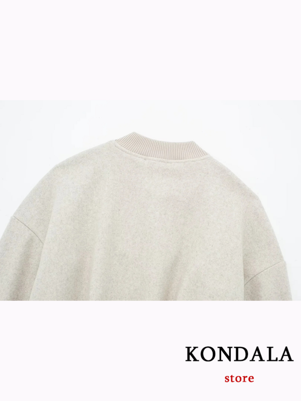 KONDALA-Chaqueta Lisa informal Vintage para mujer, abrigos cortos de manga larga con cuello redondo y botonadura única, moda de otoño e invierno, 2023