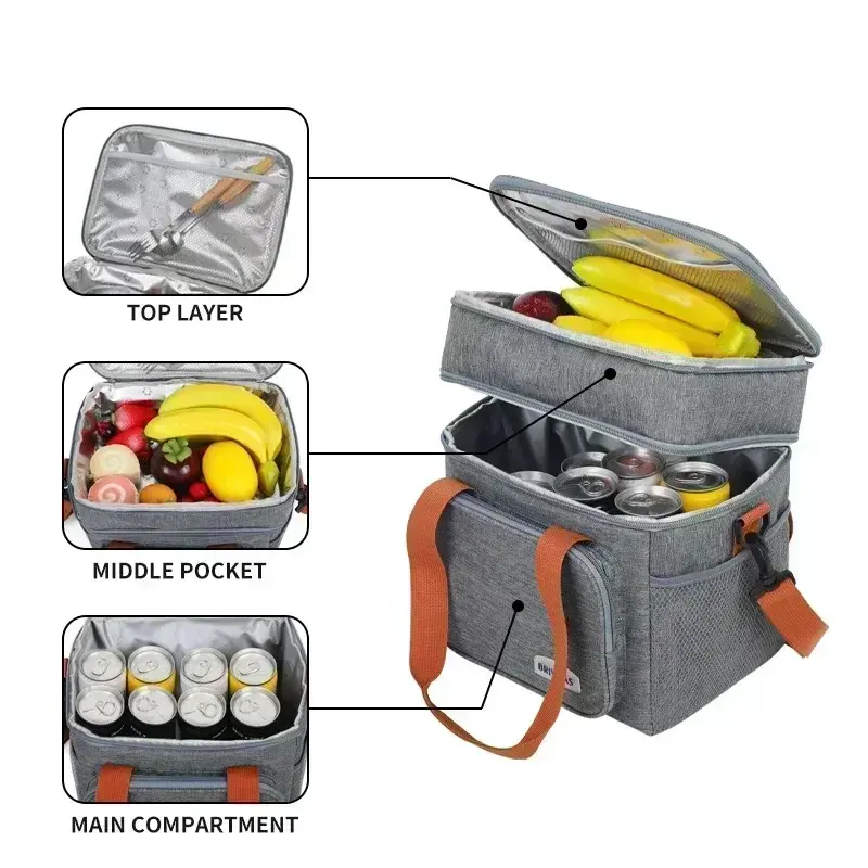 Portable Thermal Lunch Bag Picnic Food Cooler Bags Insulated Case Durable Waterproof Office Lunchbag Shoulder Strap Cooling Box