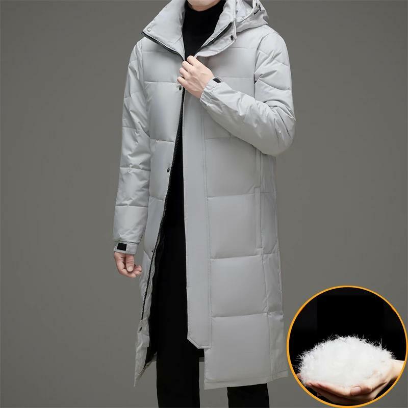 Высококачественный мужской зимний удлиненный пуховик, черная теплая куртка, Мужская одежда, пальто большого размера, повседневный удлиненный пуховик