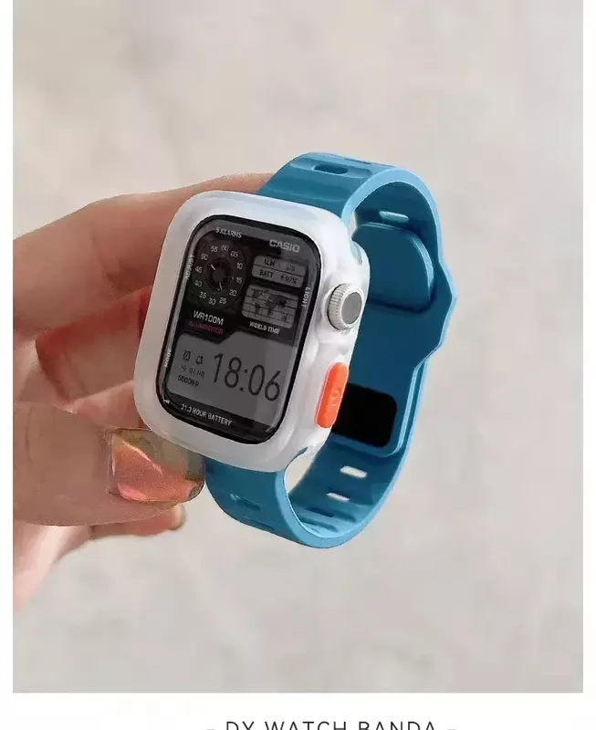 Case + Silicone Strap for Apple Watch Band 9 8 7 41/45mm Ultra 2 Bracelet Loop for Iwatch 6 5 4 3 2 1 38/42mm 40/44mm Correa