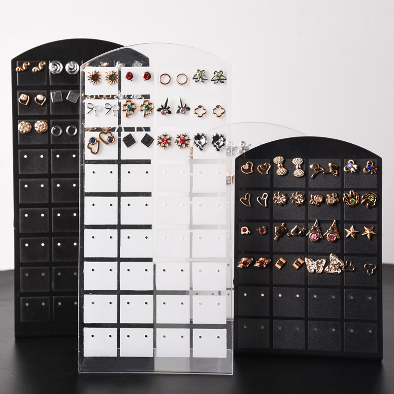 Kotak perhiasan plastik anting-anting perhiasan kreatif 48/72 lubang Display kancing telinga lemari pamer kemasan penyimpanan rapi selaras hitam