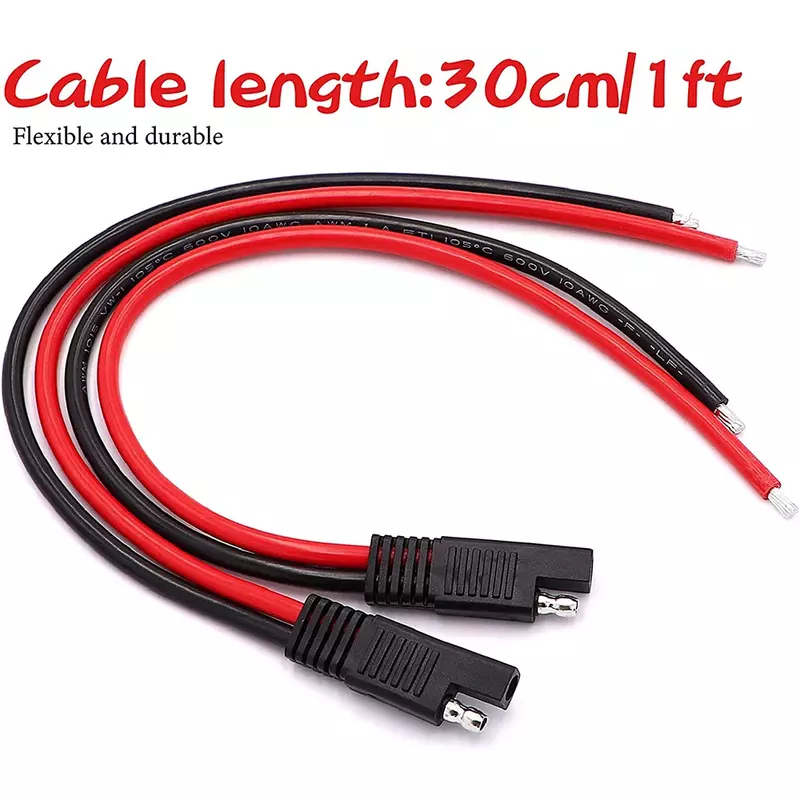 2pcs 30cm 10AWG SAE Connector Cable SAE Quick Connector Disconnect Plug SAE Automotive Extension Cable Solar Panel SAE Plug