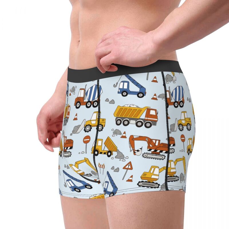 Männer der Bau Lkw Planierraupen Muster Boxer Shorts Höschen Mittlere Taille Unterwäsche Bagger Cartoon Männlichen Lustige Unterhose