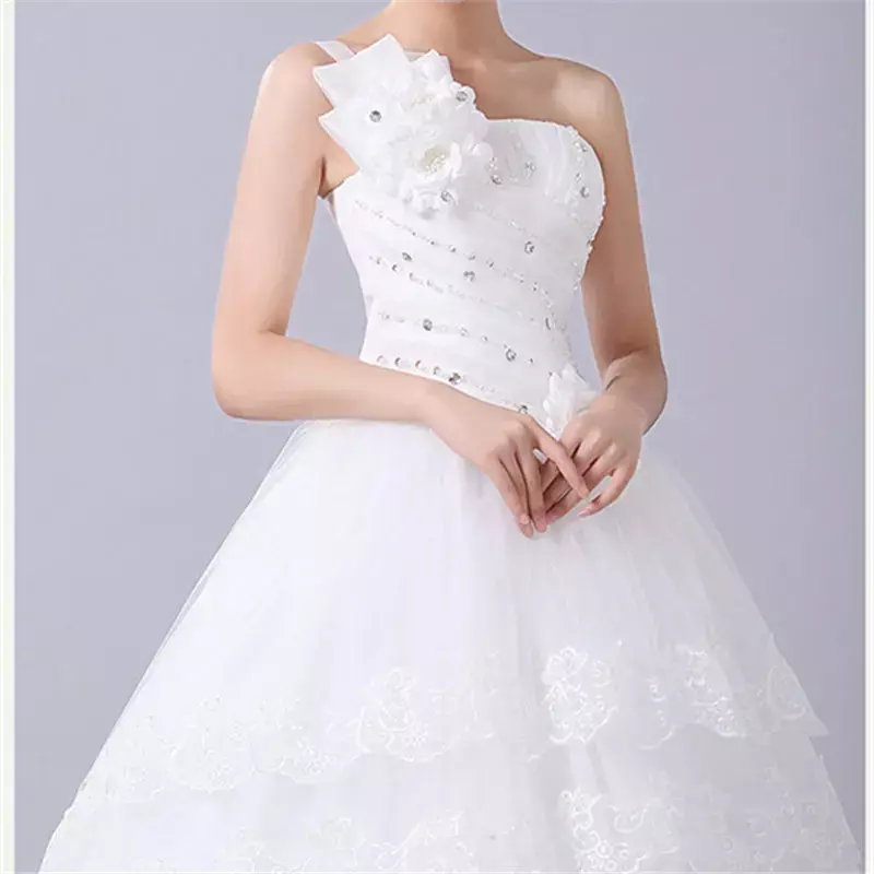 Gaun pernikahan desainer putih Clearance gaun pengantin tanpa tali putri manis bola pengantin Gwon Vestidos De Novia HS027