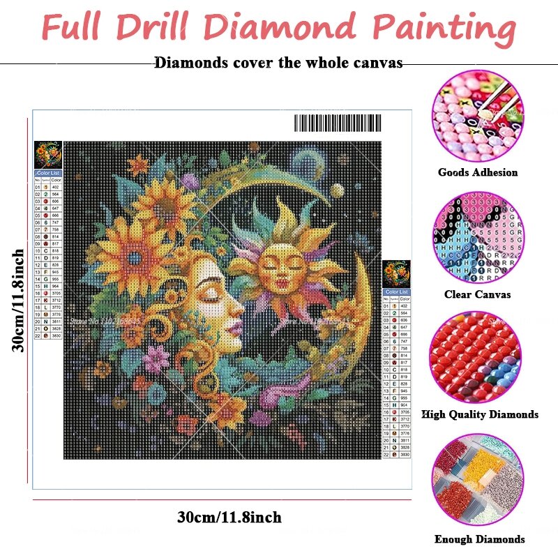 Kit completo de pintura de diamantes 5D DIY, arte completo de flores, Luna, mosaico redondo, niña, luz de Luna, pinturas de pared para decoración de la pared del hogar