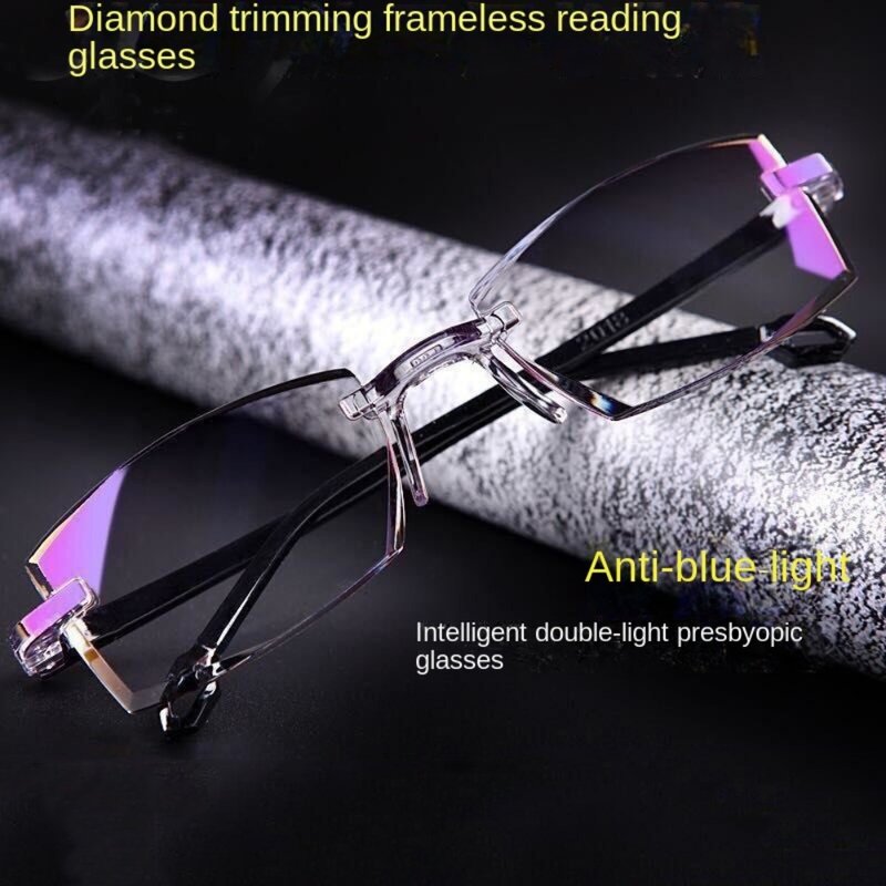 4 pary okularów do czytania PC Wytrzymałość: 1,0 ~ 4,0x Czarne + niebieskie okulary blokujące światło Prostokątne dwuogniskowe o wycinane diamentami