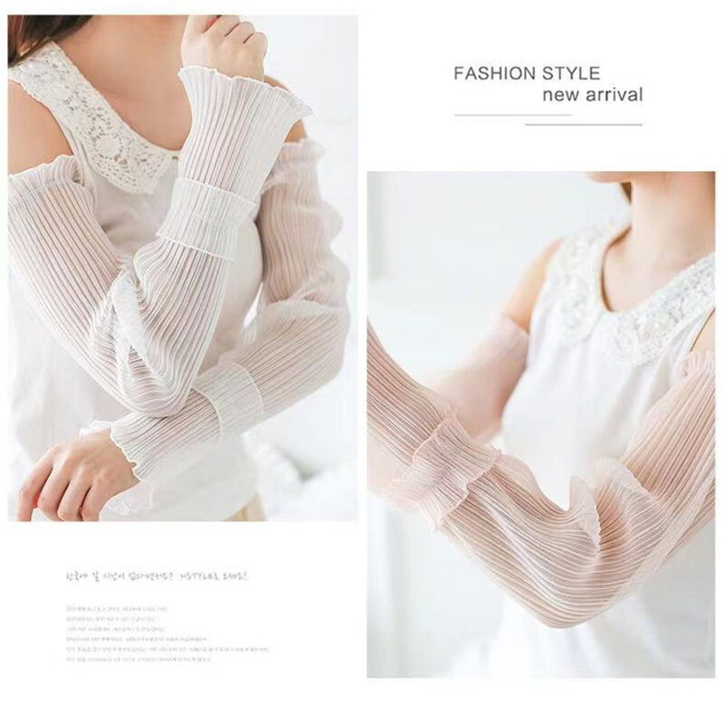 Lace Mesh Long Arm Sleeves Ultra-Thin Sun Protection Cooling Lace Sleeves Gloves for Party Outdoor Sports Activities