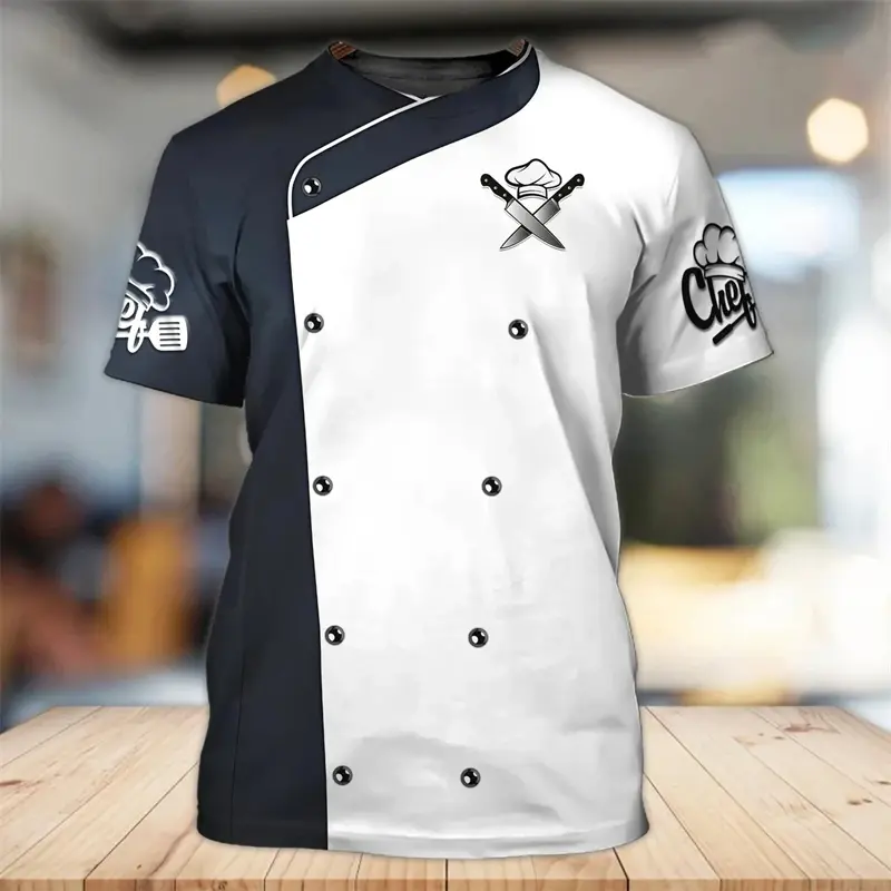 Camisa de Chef 3D impressa personalizada masculina, tops masculinos com o pescoço, roupas baratas com gola redonda, streetwear punk vintage, camisetas grandes