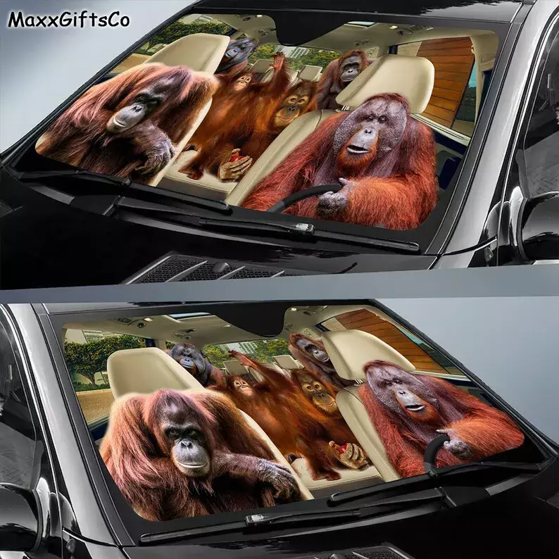 Orang-outan-Pare-soleil de voiture, pare-brise, famille, accessoires, décoration, cadeau pour papa, colonne vertébrale