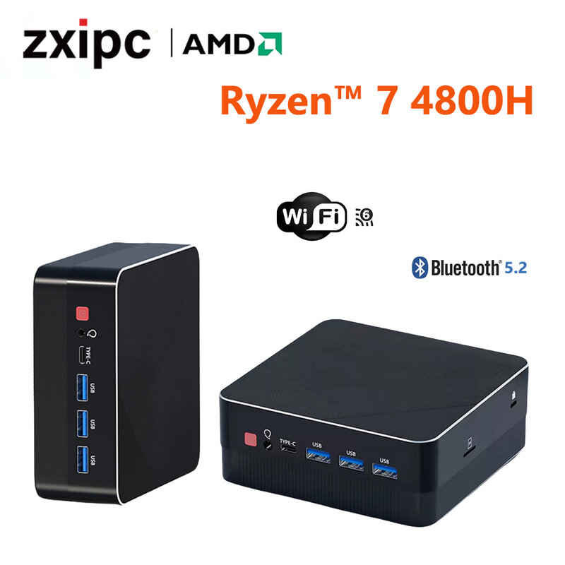 Mini PC Computer Gaming, AMD Ryzen 7, 5700U, 4800H, 5500U, 4500U, 4500U, Pocket Dual HDMI, LAN, WiFi 6, BT5.2, NUC, Mesa de escritório, Computador, DDR4, NVMe