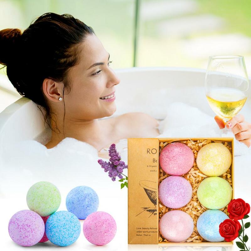 Bola de baño de burbujas de 60g, accesorio de baño de limpieza suave, exfoliante Natural, Bola de sal de baño de aguas profundas, 6 unids/set