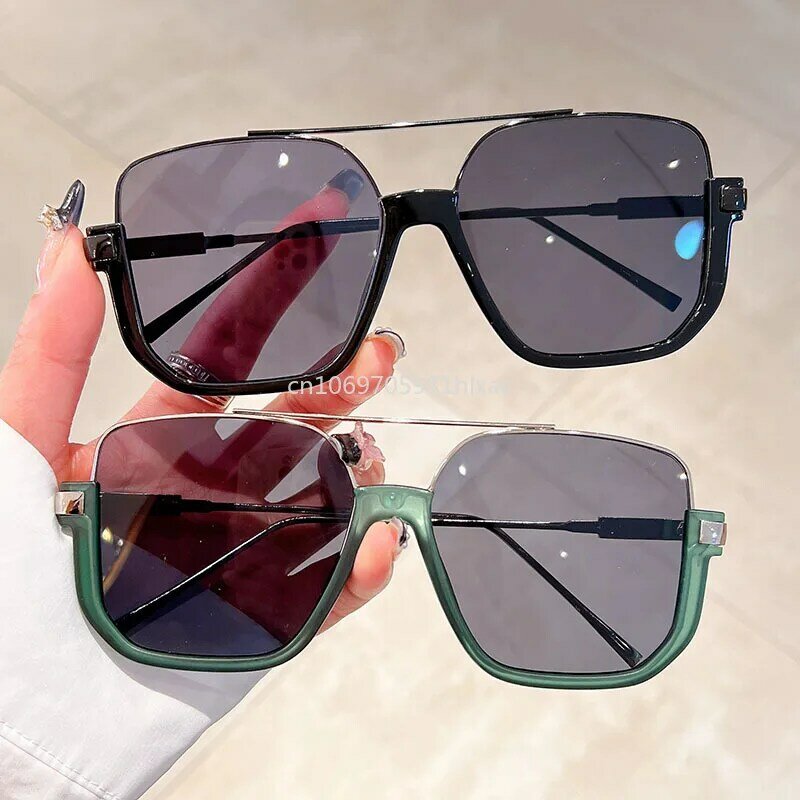 Fashion Vintage Big Square Sunglasses Half Metal Frame UV400 Sun Shades Women Men Trendy Brand Design Sun Glasses Eyewear