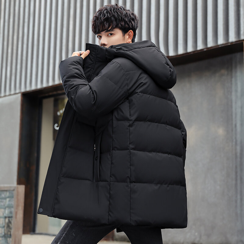 New 2023 Autumn Winter Men's Warm Long Solid Color Hooded Duck Down Jacket Outwear Loose Windproof Puffer Coat Thick Down Parkas
