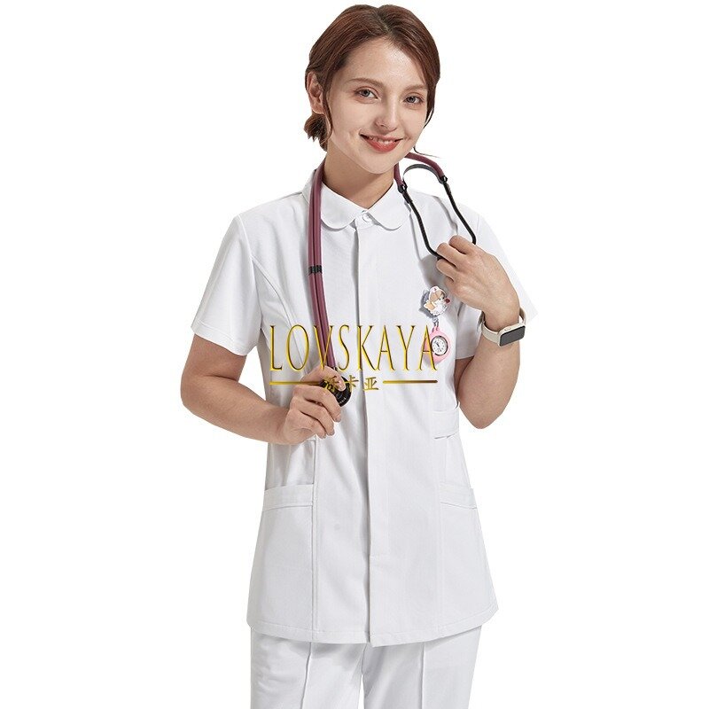 Seragam perawat setelan terpisah, jaket kecil wanita anti-statis lengan pendek seragam kerja staf medis lengan panjang
