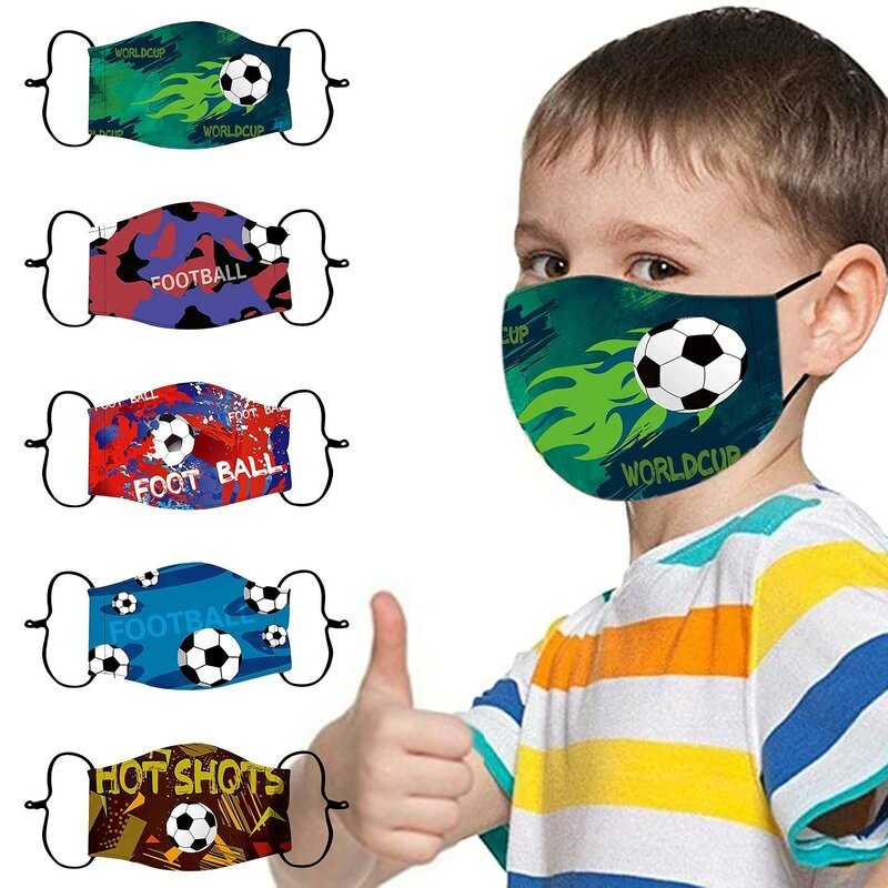 Máscara protetora de algodão ajustável infantil, desenho animado, futebol, estampa de graffiti, máscara ajustada, elegante