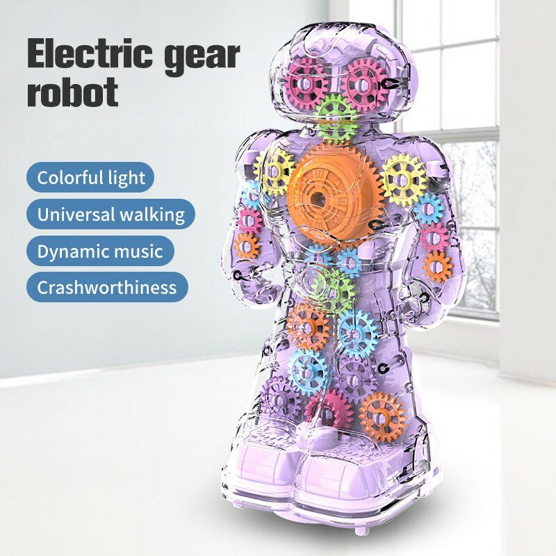 Transparent Electric Gear Robot Toy Colorful Luminous Intelligent Walking Anti-collision Music Robot Educational Toys Kids Gifts