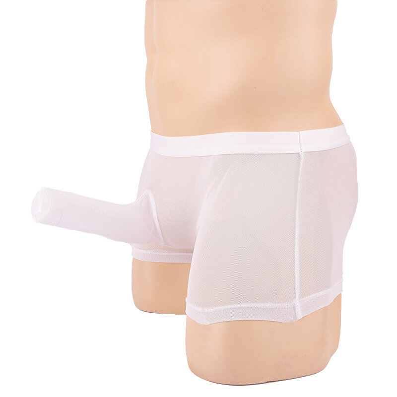 Sexy cueca ultra-fino transparente malha cinto elástico respirável masculino elefante nariz shorts