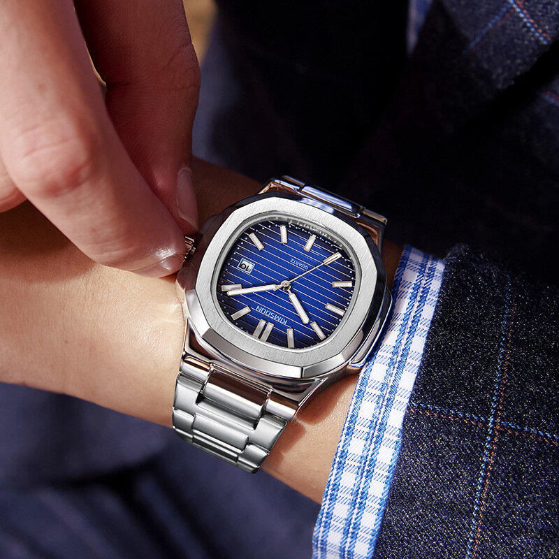 Męskie zegarki Kimsdun luksusowe zegarki biznesowe dla mężczyzn kwarcowe zegarki na rękę świecące ręce zegarek z kalendarzem