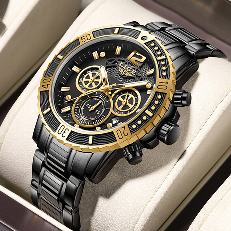 LIGE Top markowe zegarki męskie luksusowy męski zegarek kwarcowy z pełną stalą sportowy wodoodporny męski zegar duży Relogio Masculino