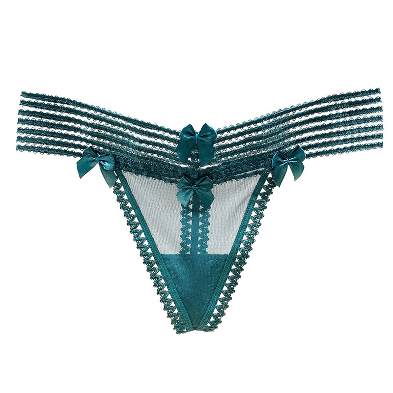 String en T avec nœud papillon pour femme, sous-vêtement sexy, caleçon transparent, lingerie douce et confortable