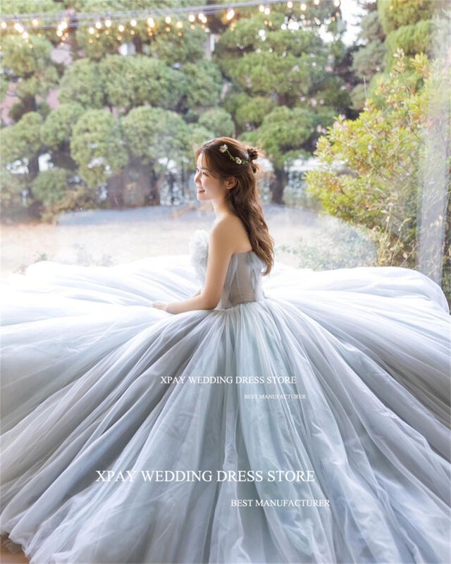 XPAY bez ramiączek koreańska suknia wieczorowa zdjęcie z imprezy ślubna strzela suknia wieczorowa 3D kwiaty długość podłogi sukienka na specjalną okazję urodzinowa