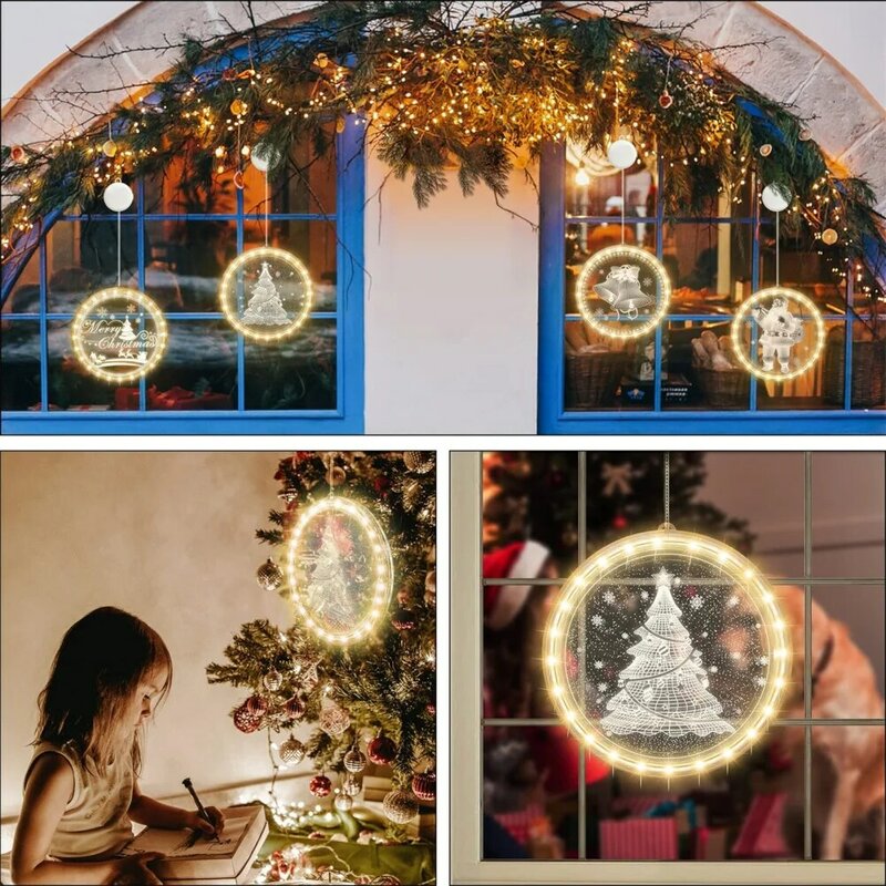 Nuova luce decorativa natalizia appesa 3D Super luminosa per Windows Indoor Outdoor Wall Pathway Patio Bedroom Decor