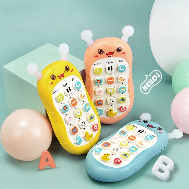 Telefone dos desenhos animados para bebês, brinquedos do telefone do bebê, som da música, simulação mordedor, infantil precoce educacional