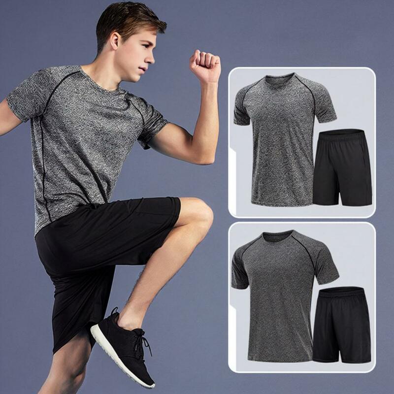 Tenue de fitness à séchage rapide pour homme, ensemble de vêtements de sport d'été pour homme, t-shirt à manches courtes et col rond, taille élastique large pour actif