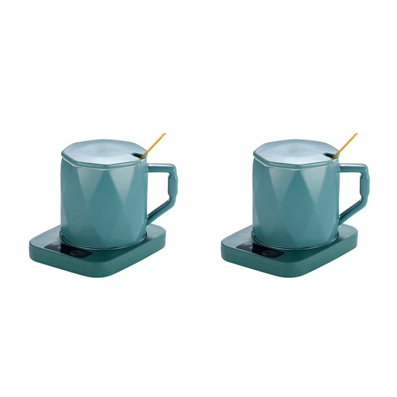 2X Mug pemanas cangkir kopi, penghangat cangkir teh susu bantalan pemanas air alas hangat suhu konstan Coaster colokan EU