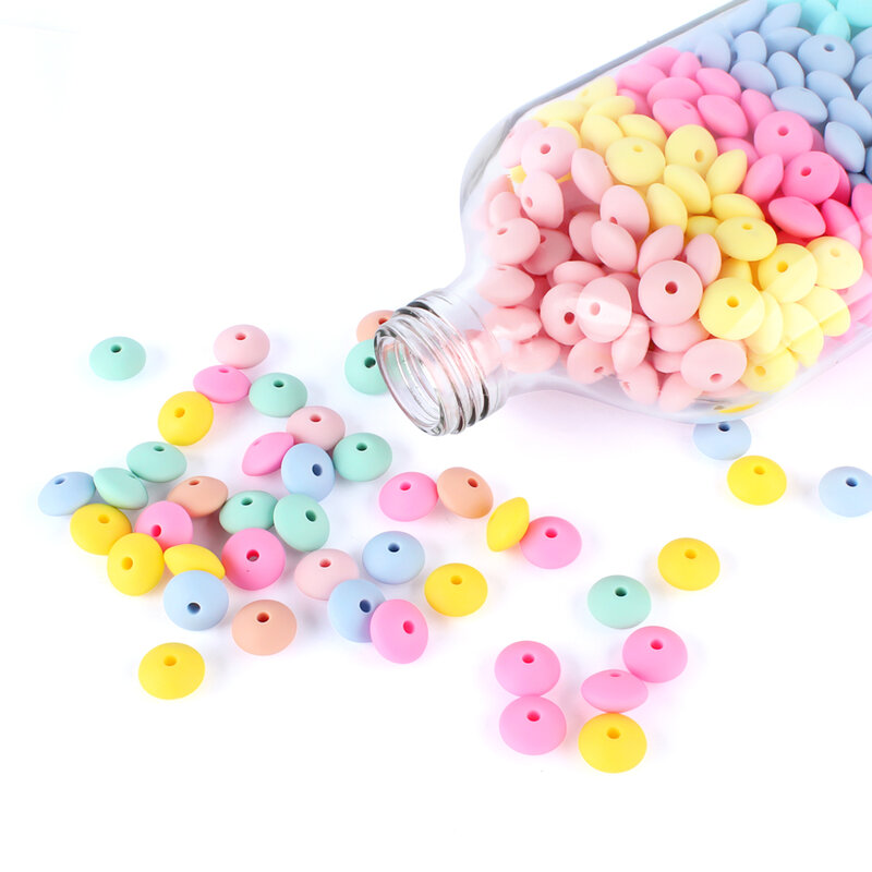 Perles lentilles en silicone sans BPA, 50 pièces/lot, 12 mm, bricolage de breloques pour nouveau-né, accessoire soins infirmiers, collier de dentition, jouet, porte-bonheur