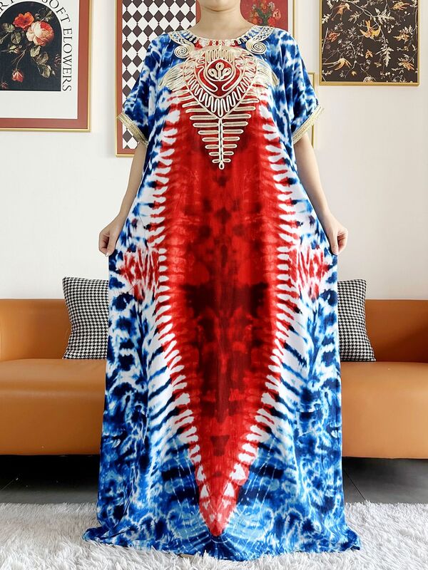 Dashiki-vestido Floral 2024 de algodón para mujer, traje africano de manga corta, holgado y elegante, con estampado de flores, novedad de 100%