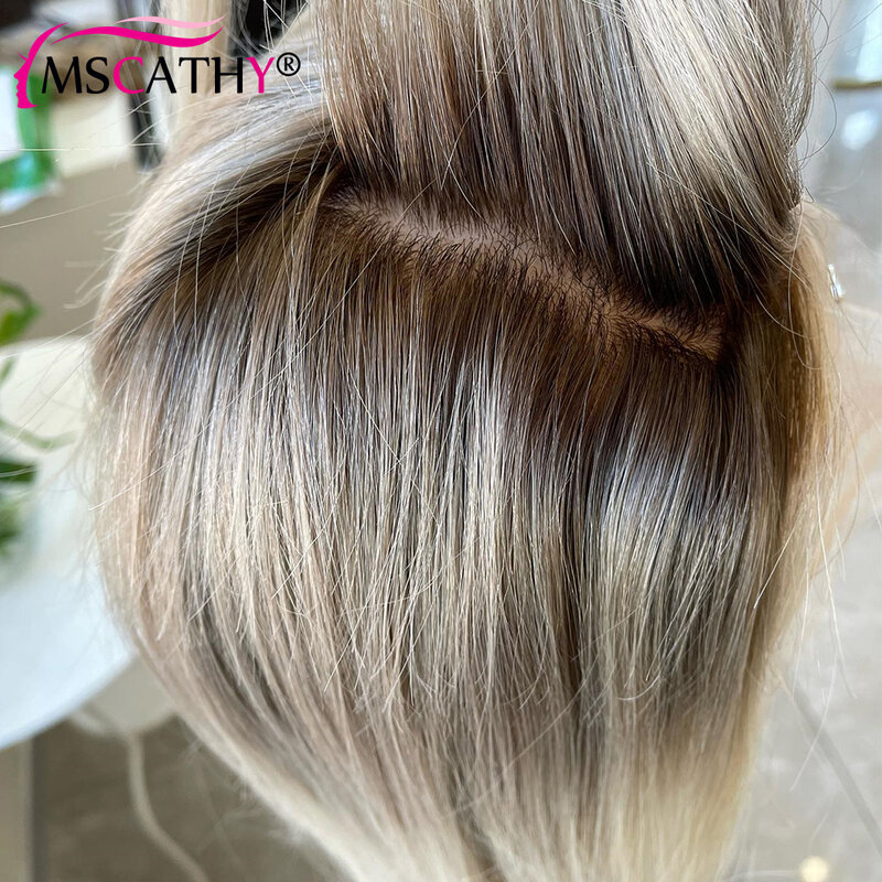 Ash Blonde Highlight Lace Front Perucas para mulheres, 13x4, peruca frontal de renda transparente Glueless HD, pronto para ir Fechamento de cabelo humano
