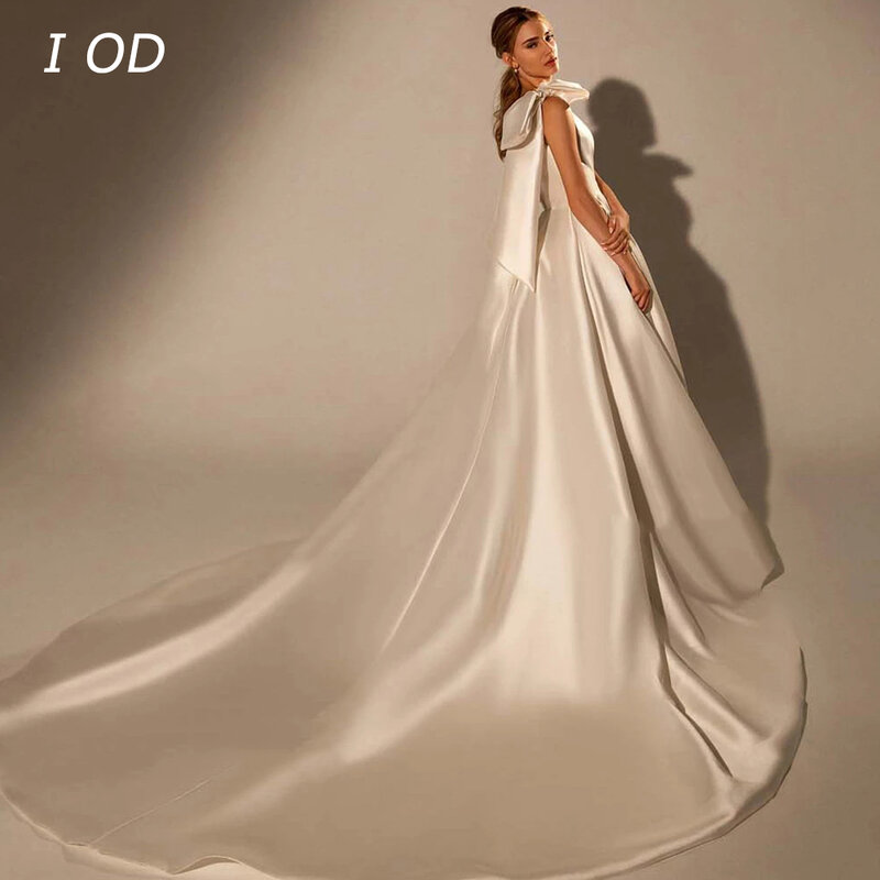 I OD gaun pernikahan tanpa lengan Satin sederhana gaun istana A-line gaun pengantin De Novia