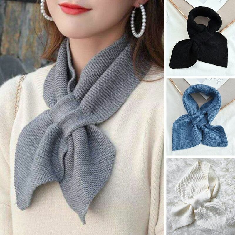 Knitted Cross Scarf Winter Warm Windproof Sweater Bowtie Casual Detachable Neck Warmer Women