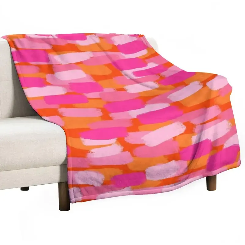 キャンプ、ソフトブランケット、ブラシストローク効果、ホットピンクとオレンジの抽象的な毛布