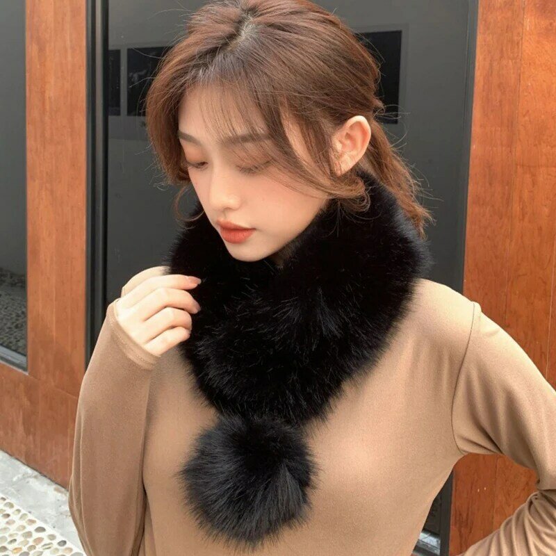 1PC Versatile Imitation Fox Fur Scarf with Plush Ball Fluffy Neck Warmer Soft Comfortable Outdoor Elegant Fashion Accessories