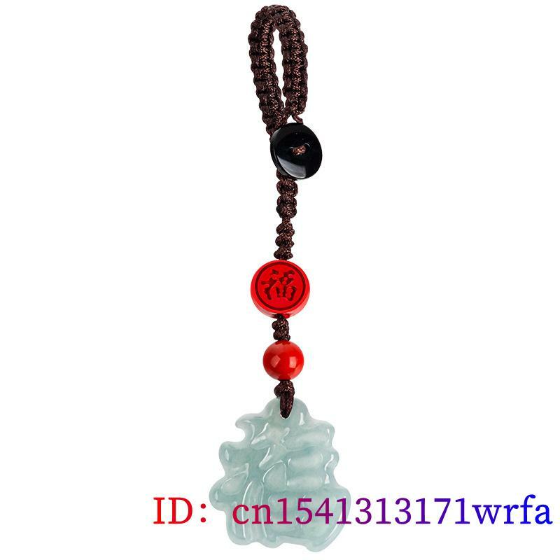 Blue Myanmar Jadeite Fu Keychain Wristlet Gift Real Jewelry Cute Gifts for Women Men Emerald Natural Burmese Jade Strap