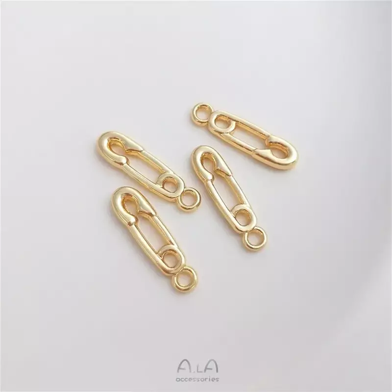 14K Gold-coated Paper Clip Pendant, Zircon Pin Buckle, Handmade DIY Brincos, Acessórios, K070