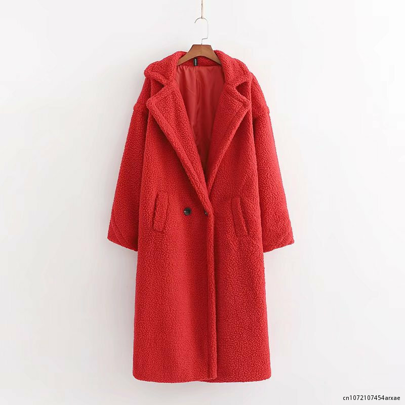 Зимнее теплое женское длинное пальто из искусственного меха, винтажное женское плотное пальто с длинным рукавом и плюшевым мишкой, Повседневная Свободная верхняя одежда большого размера