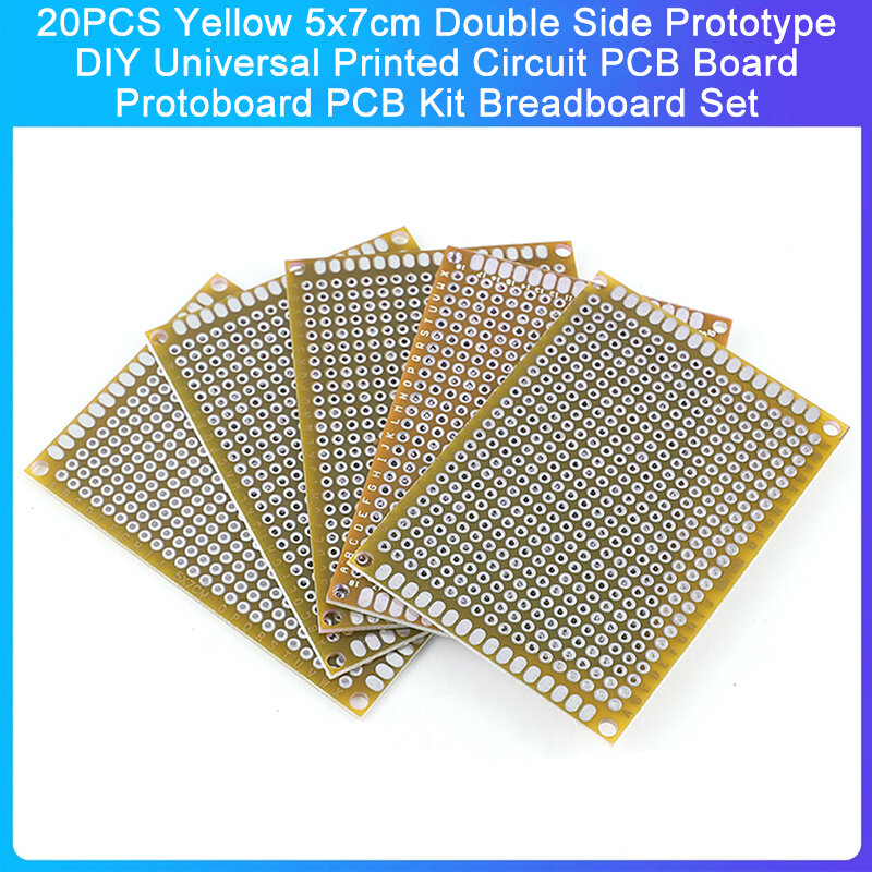 20PCS Yellow 5x7cm Double Side Prototype DIY Universal Printed Circuit PCB Board Protoboard PCB Kit Breadboard Set
