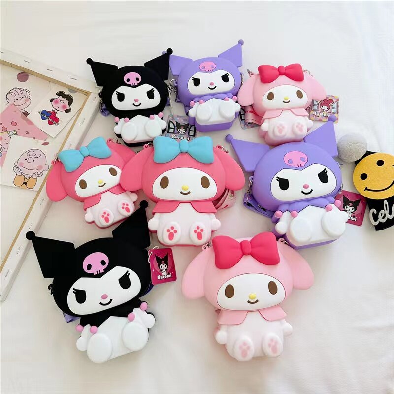 Sanrio Hello Kitty Lovely Kawaii Fashion Bag Princess Small Storage Silicone Purse Anime Cartoon Figures Model Toys Kids Gift
