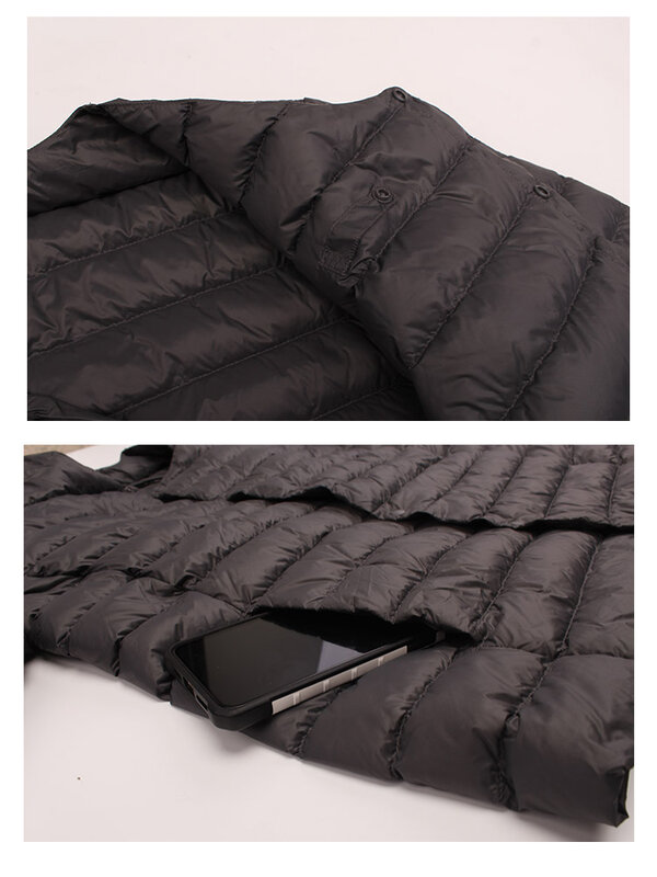 남성용 울트라 라이트 다운 재킷, 90% 화이트 덕 다운 재킷 따뜻한 라이너 방풍 라운드 넥 경량 버튼 중간 레이어 재킷