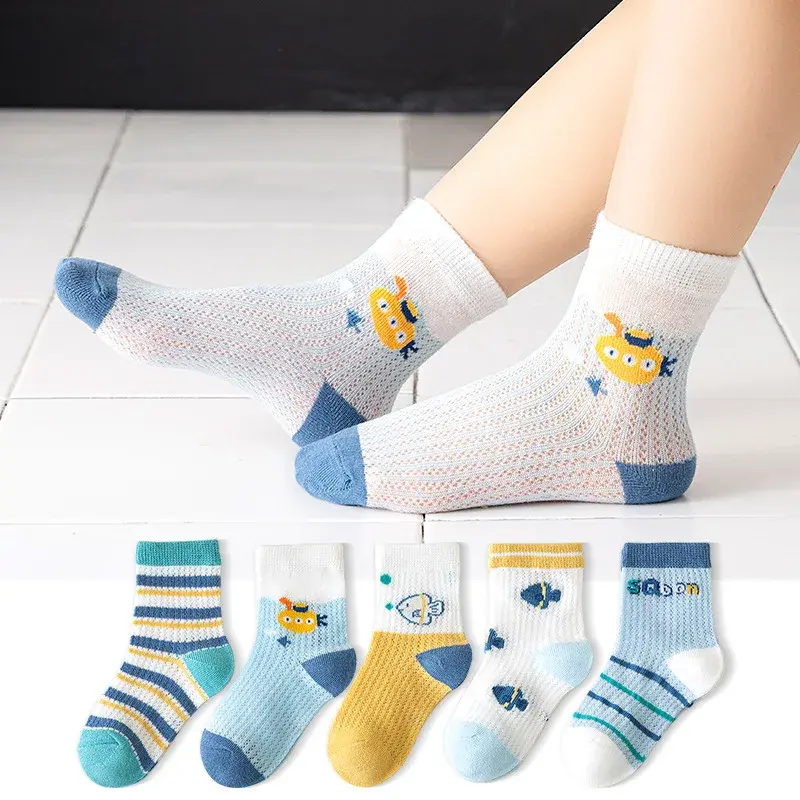 5 пар детских носков для детей от 1 до 12 лет Весна/лето 2022 г. Сетчатые дышащие тонкие носки для мальчиков и девочек Мягкие и удобные носки Детские носки