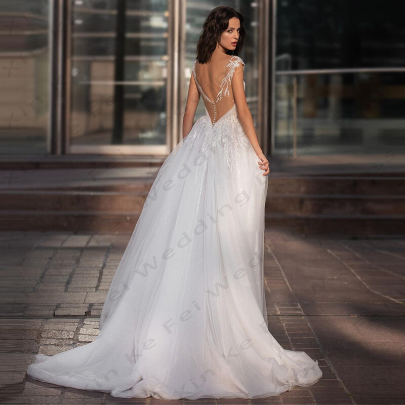2024 artystyczne damskie suknie ślubne o linii seksowna strona z rozciętymi ramionami koronka księżniczki aplikacje suknie ślubne Vestidos De Novia