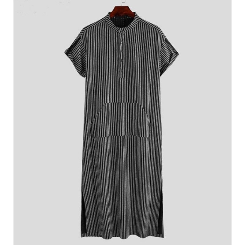 Robe solto listrado de manga curta para homens muçulmanos, camisa árabe, kaftan elegante, roupas de Dubai, plus size 5XL, 2023