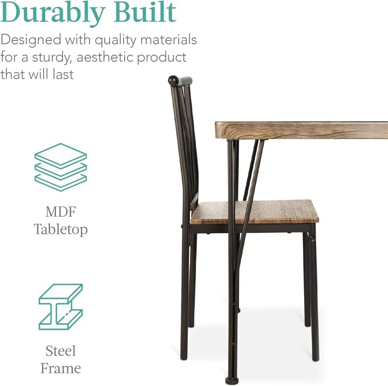 Beste Wahl Produkte 5-teiliges Metall und Holz Innen moderne rechteckige Esstisch Möbel Set für Küche, Esszimmer,