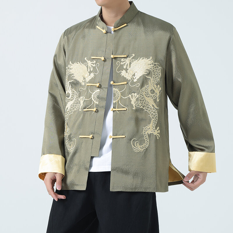 Куртка мужская однобортная с вышивкой, модная повседневная верхняя одежда, пальто с воротником-стойкой, уличная одежда